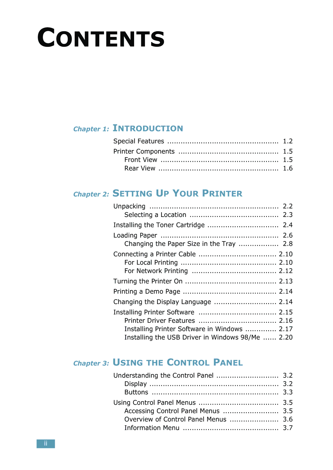 Samsung 2550 manual Contents 