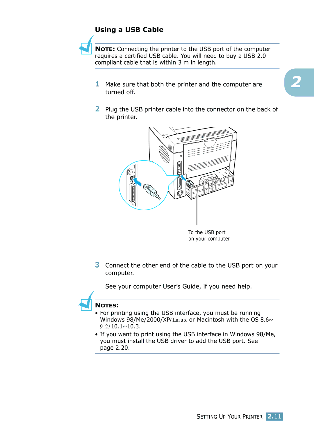 Samsung 2550 manual Using a USB Cable 