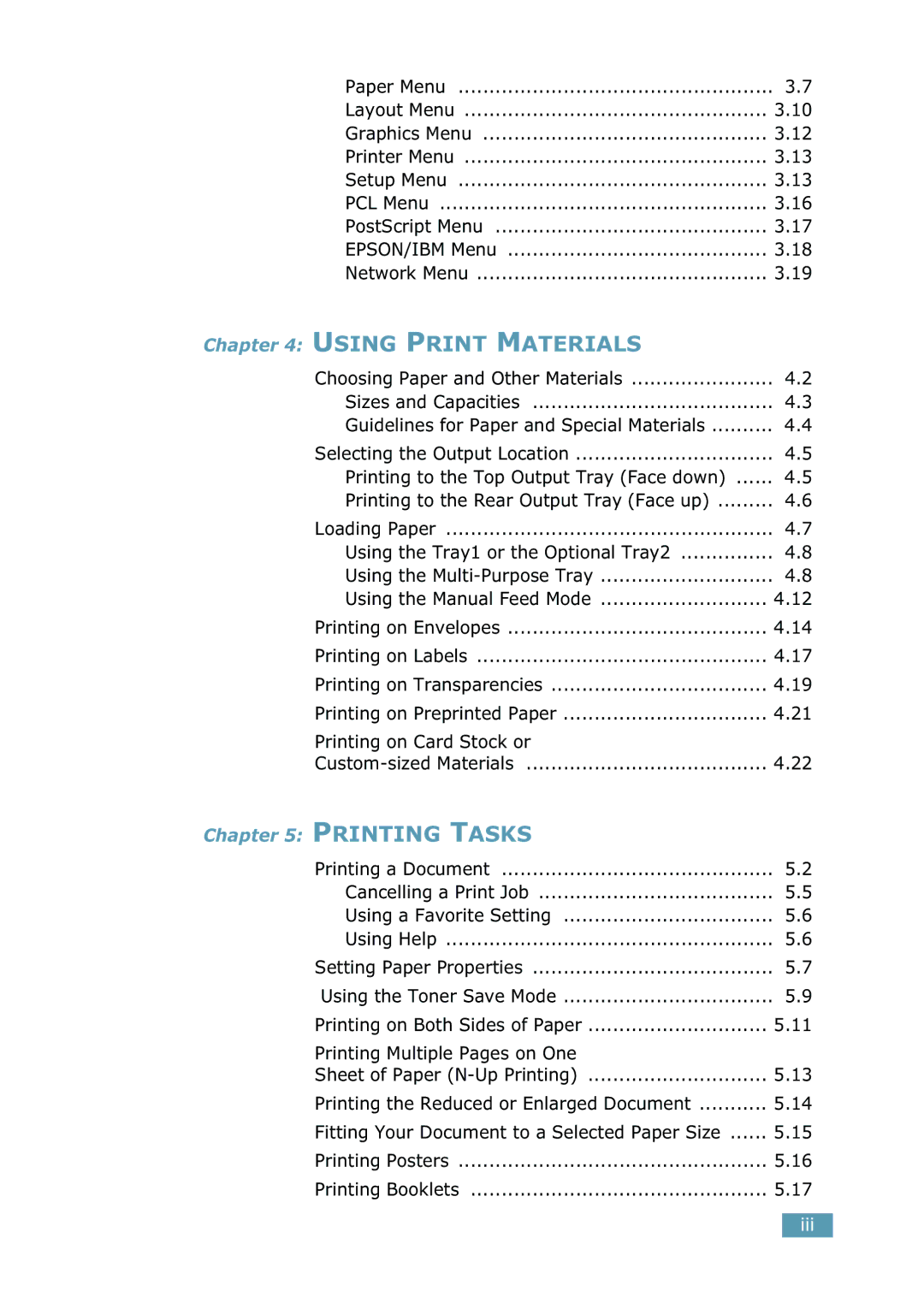 Samsung 2550 manual Printing on Card Stock or, Cancelling a Print Job Using a Favorite Setting Using Help 