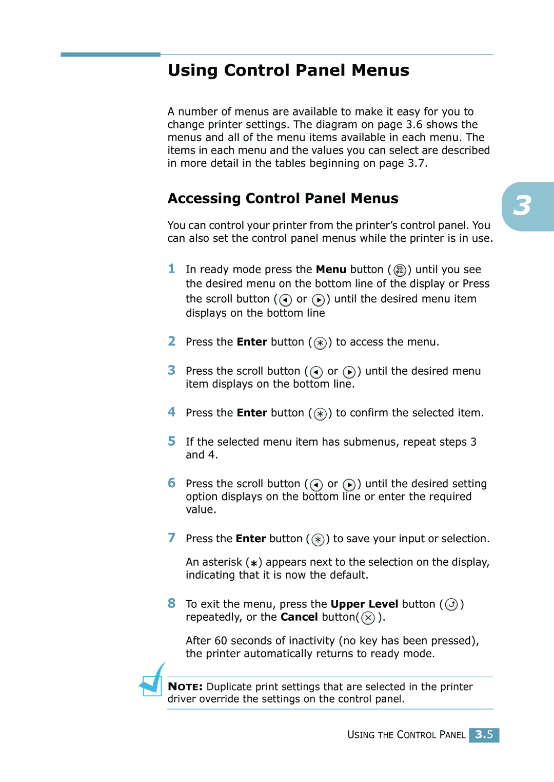 Samsung 2550 manual Using Control Panel Menus, Accessing Control Panel Menus 