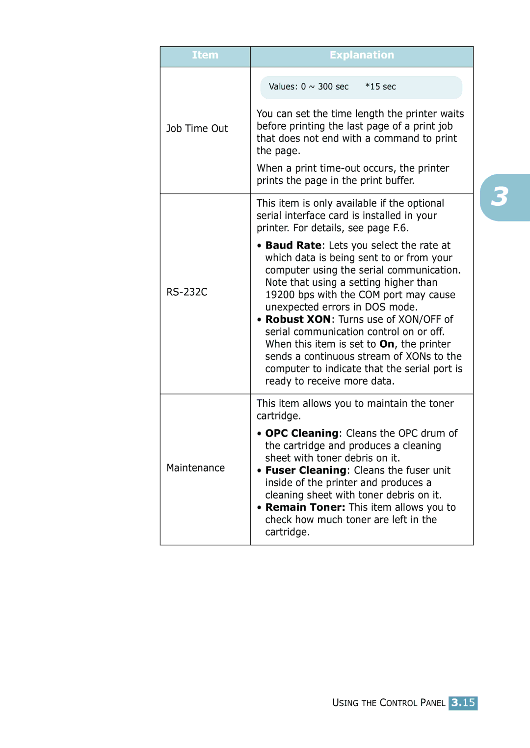 Samsung 2550 manual Job Time Out Before printing the last page of a print job, When a print time-out occurs, the printer 