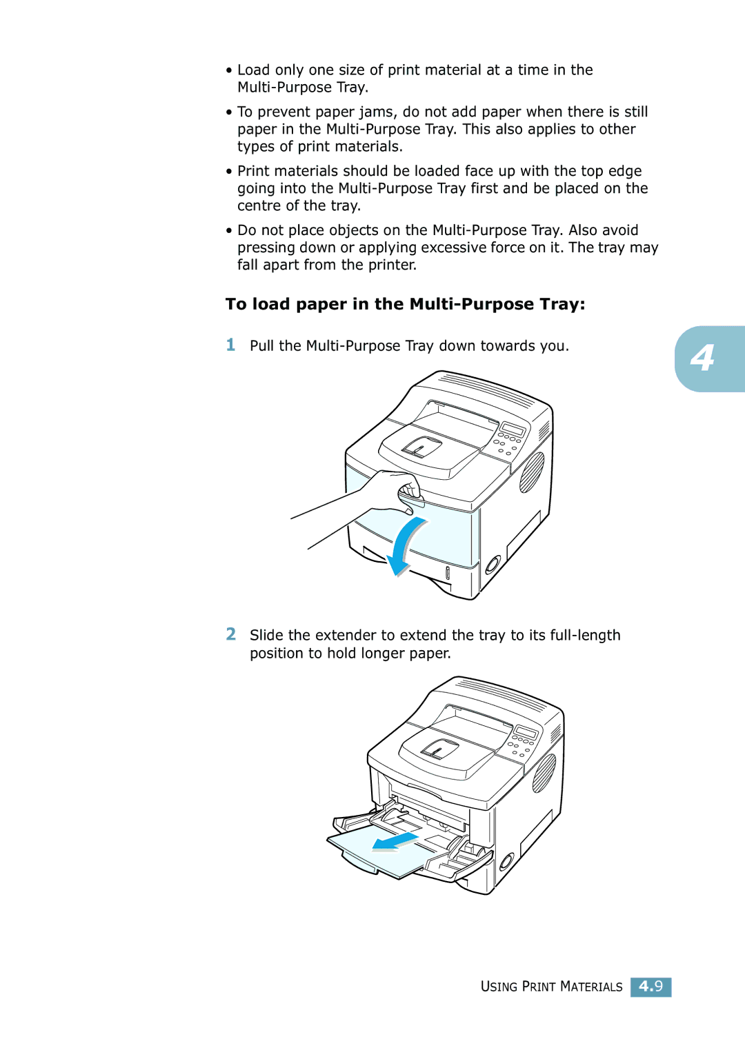 Samsung 2550 manual To load paper in the Multi-Purpose Tray 