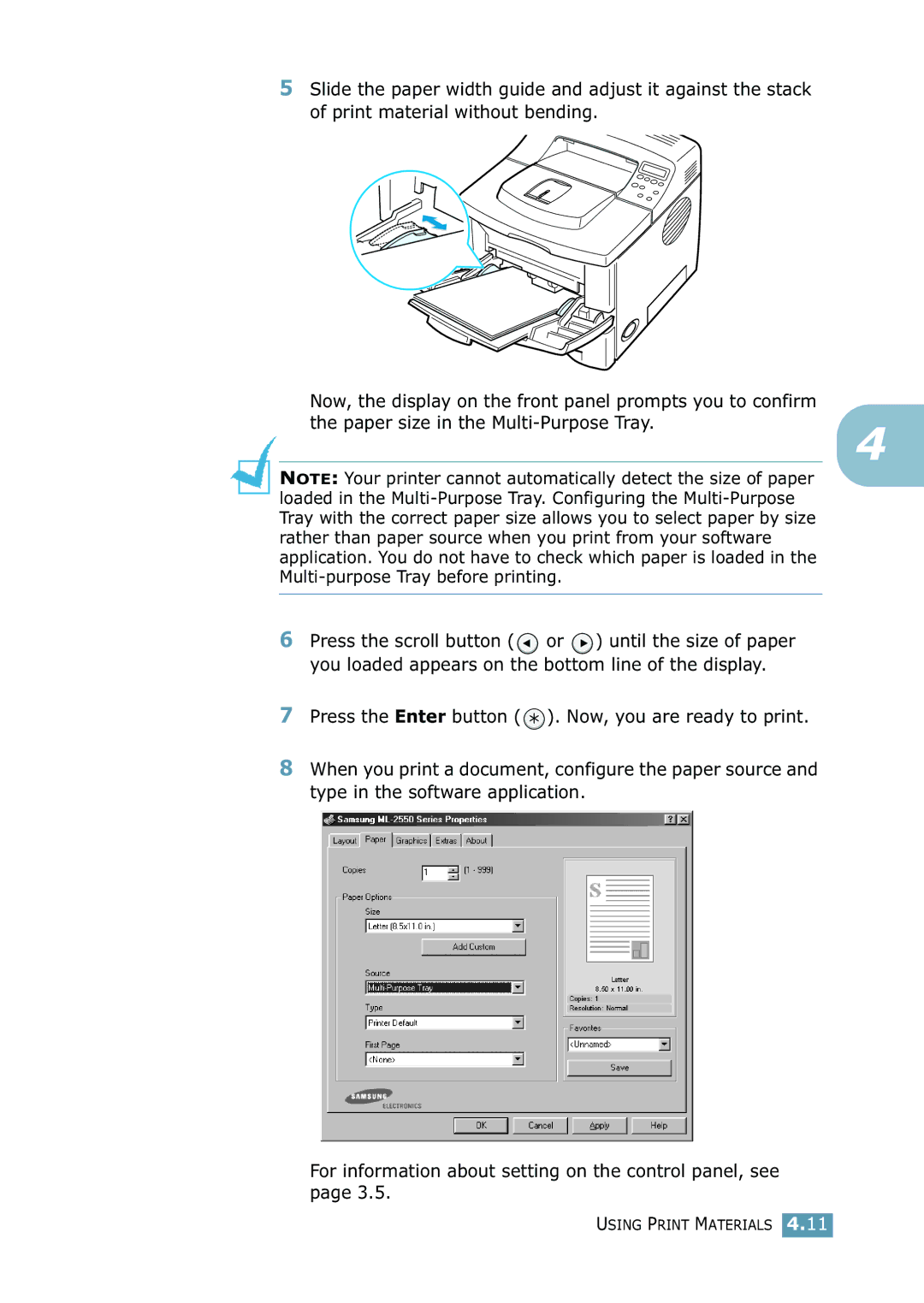 Samsung 2550 manual Using Print Materials 