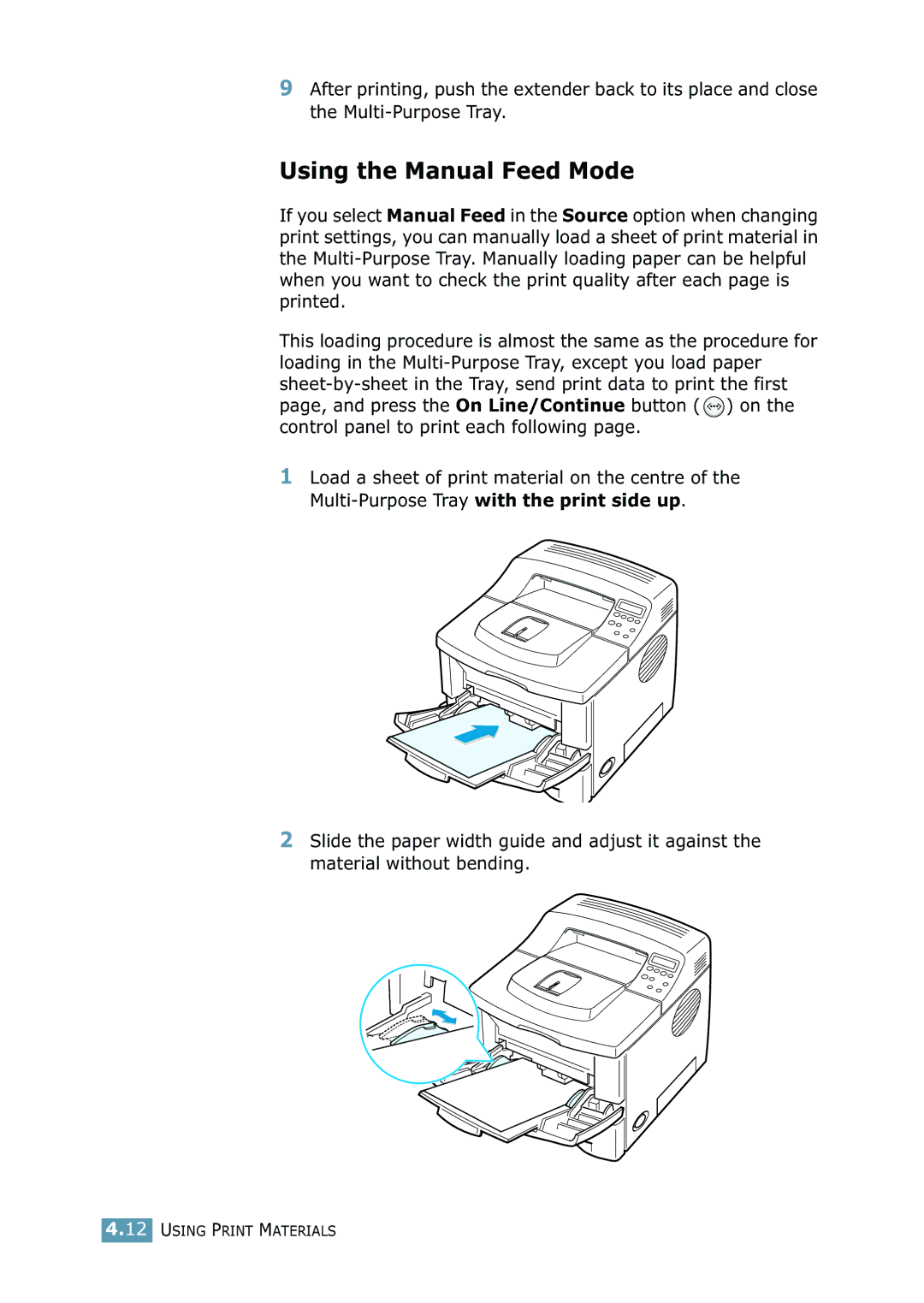 Samsung 2550 manual Using the Manual Feed Mode 