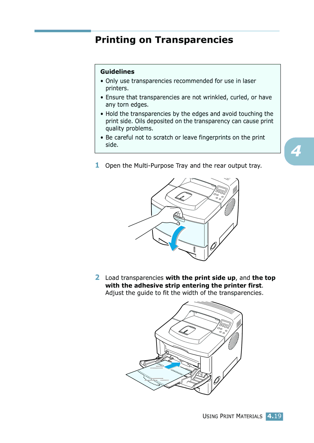 Samsung 2550 manual Printing on Transparencies 