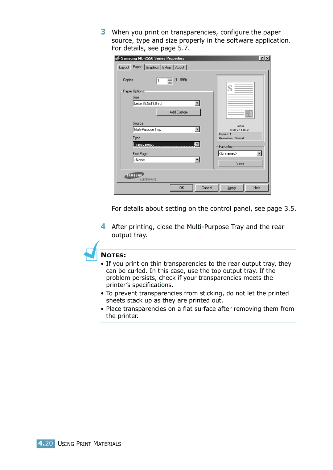 Samsung 2550 manual Using Print Materials 