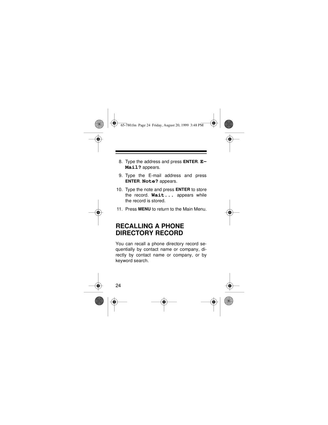 Samsung 256K owner manual Recalling a Phone Directory Record 