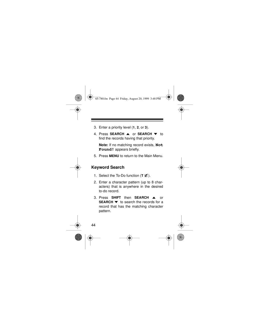 Samsung 256K owner manual Fm Page 44 Friday, August 20, 1999 348 PM 