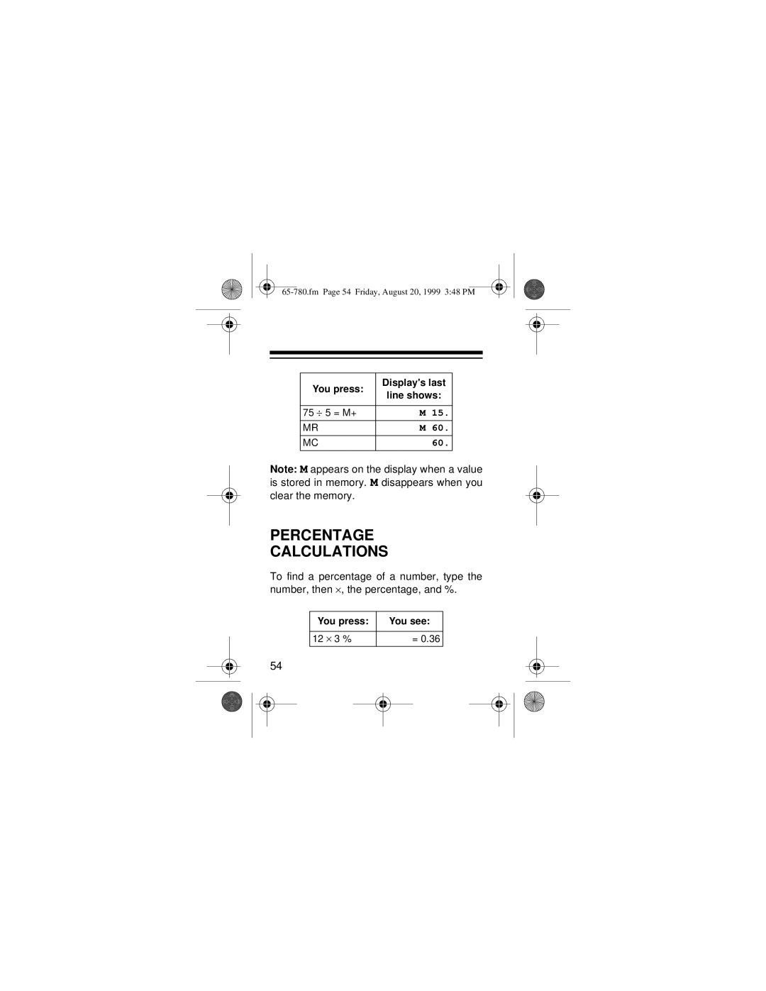 Samsung 256K owner manual Percentage Calculations 