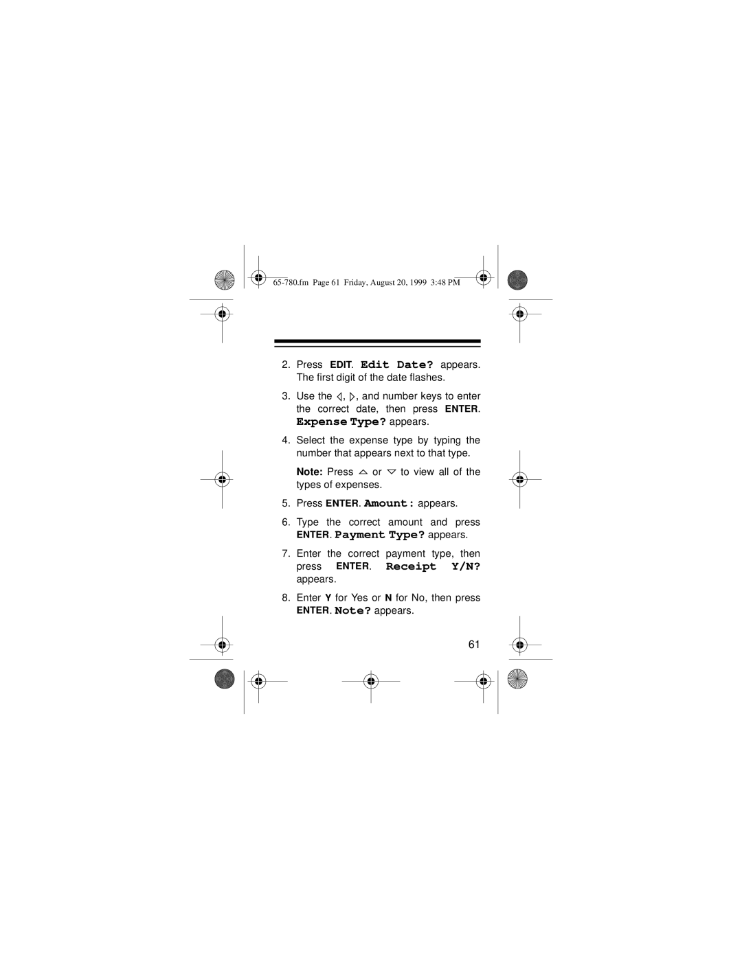 Samsung 256K owner manual ENTER. Payment Type? appears 