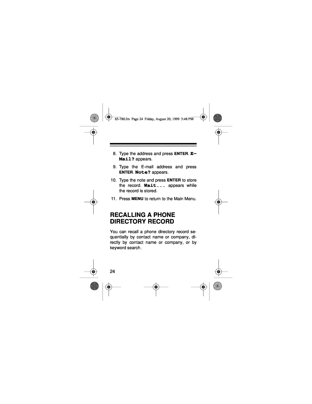 Samsung 256K owner manual Recalling A Phone Directory Record 