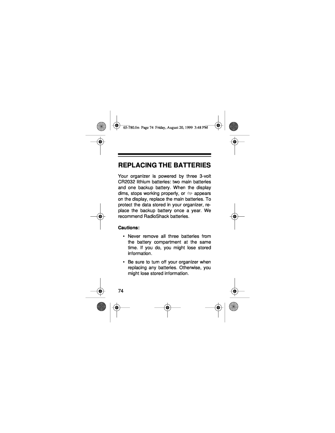 Samsung 256K owner manual Replacing The Batteries, Cautions 