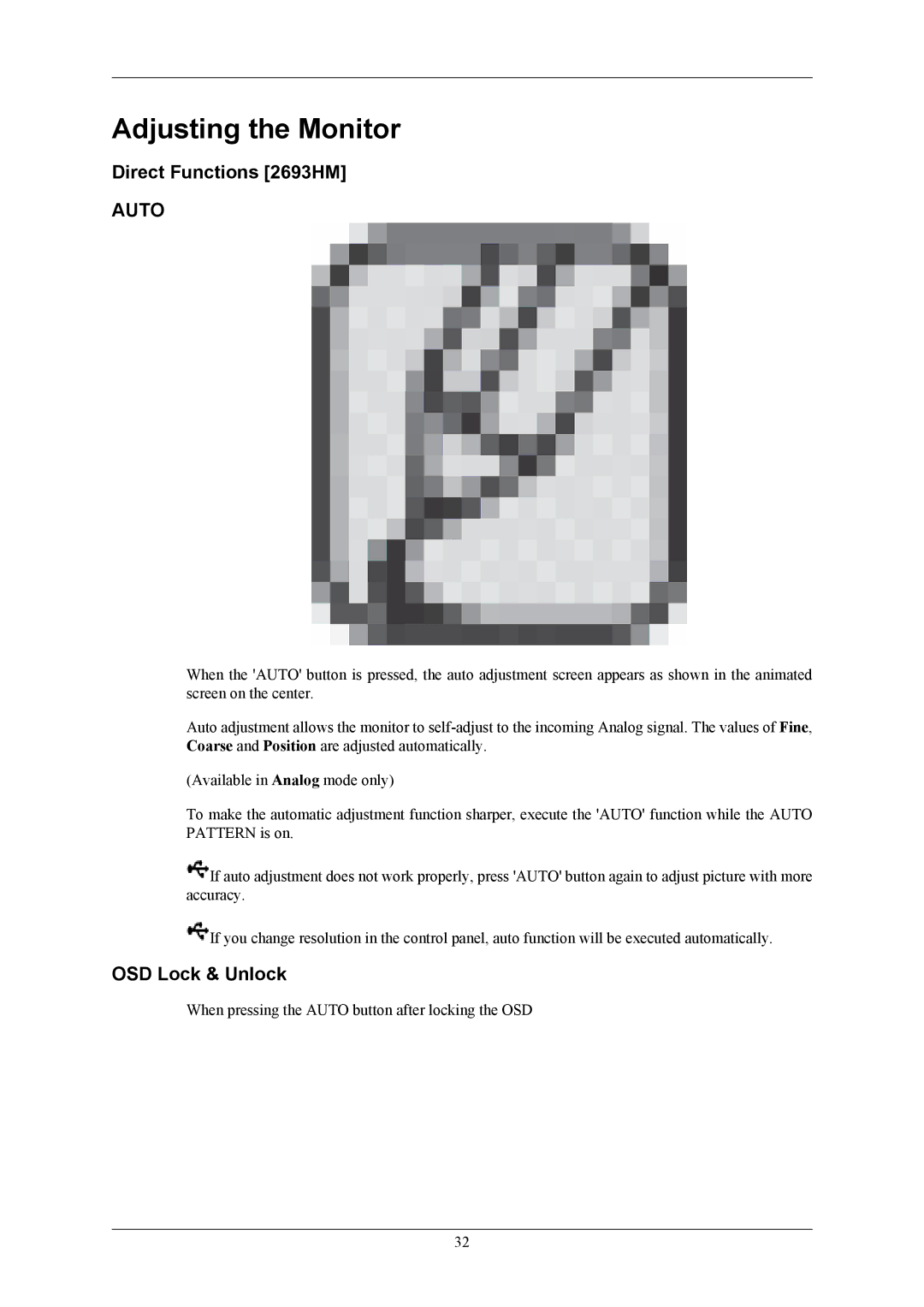 Samsung 2493HM user manual Adjusting the Monitor, Direct Functions 2693HM, OSD Lock & Unlock 