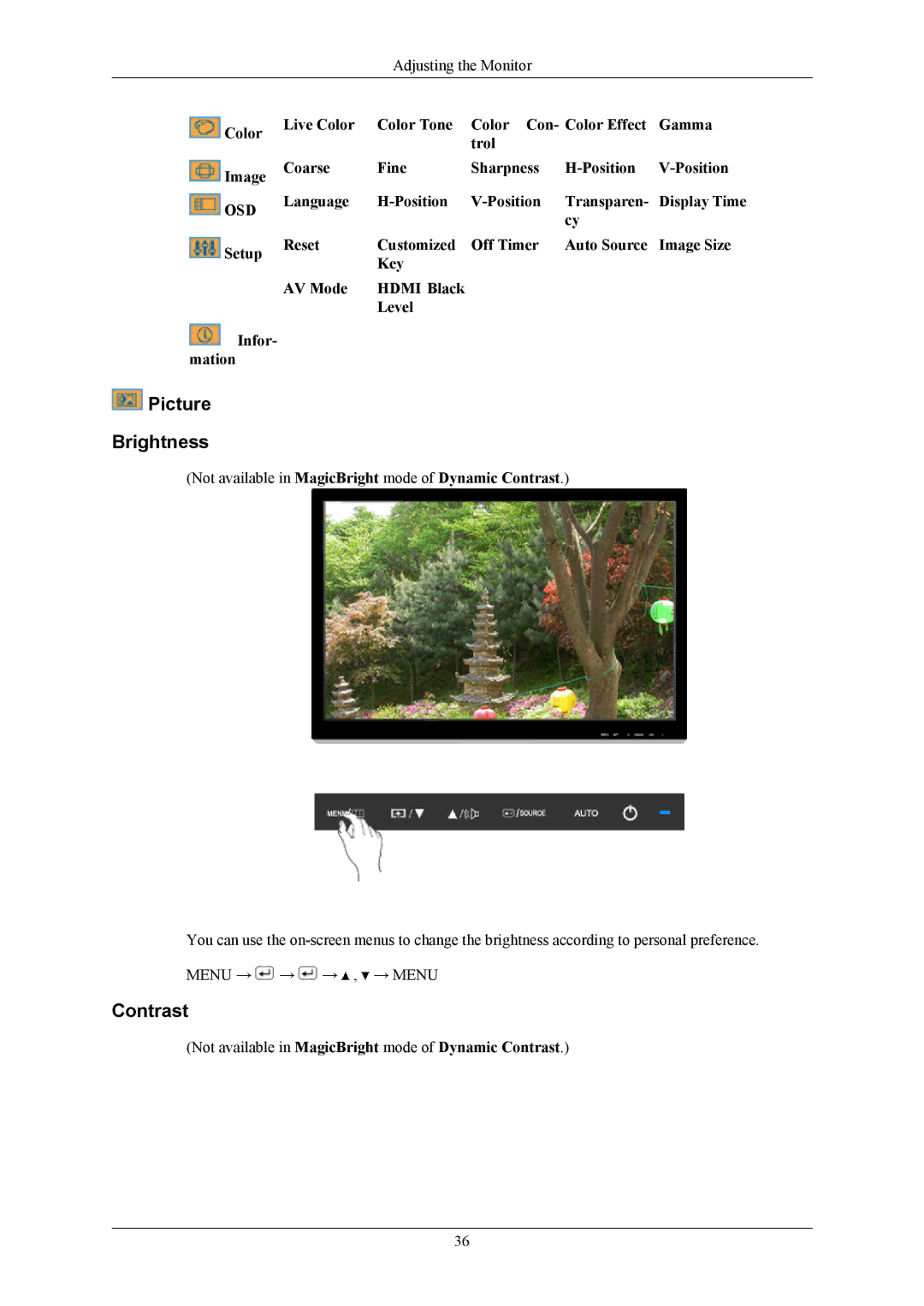 Samsung 2493HM, 2693HM user manual Picture Brightness, Contrast 