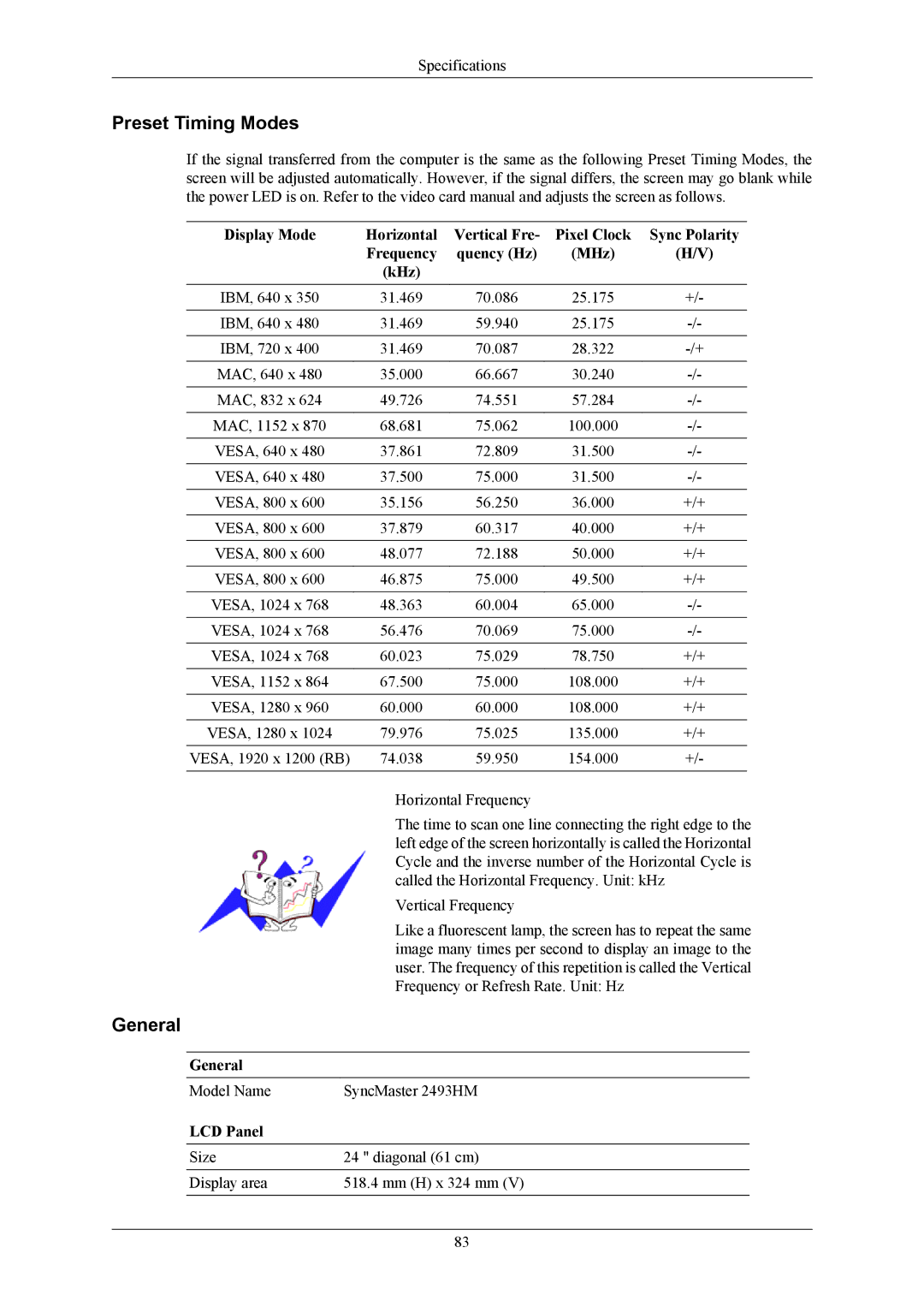 Samsung 2693HM, 2493HM user manual Preset Timing Modes 