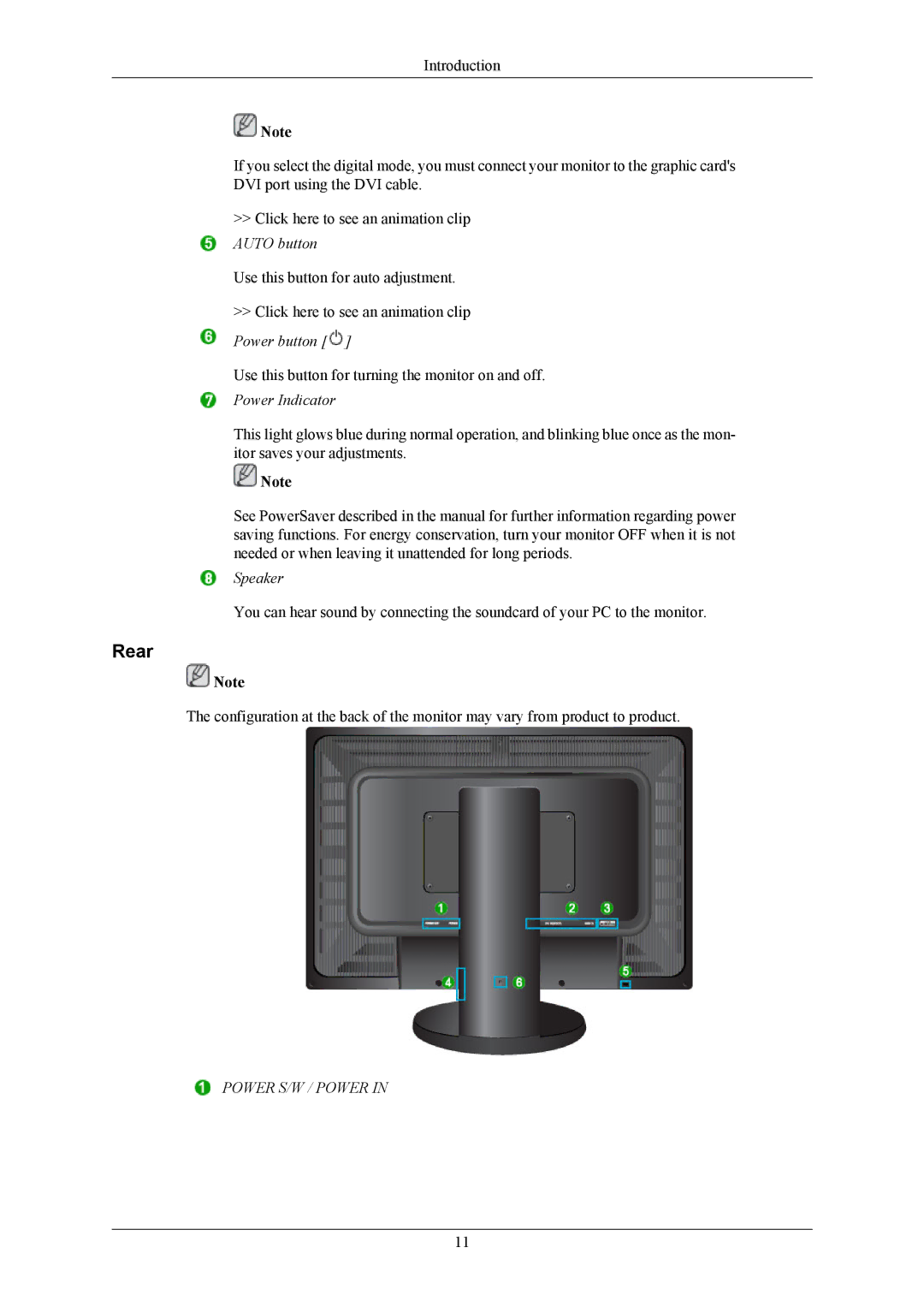 Samsung 2693HM, 2493HM user manual Rear, Power Indicator 