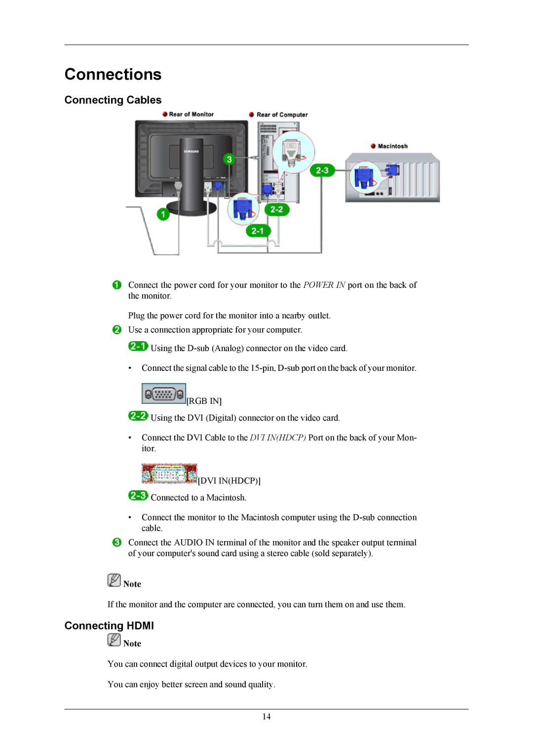 Samsung 2493HM, 2693HM user manual Connections, Connecting Cables, Connecting Hdmi 