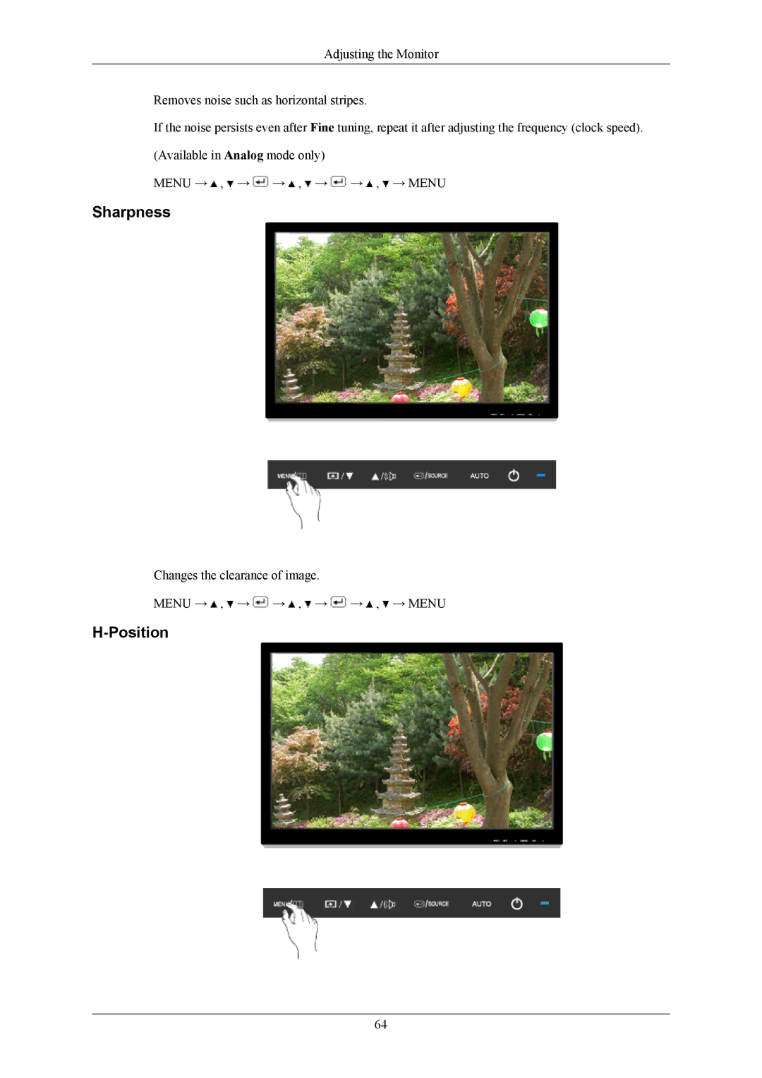 Samsung 2493HM, 2693HM user manual Changes the clearance of image Menu → , → → , → → , → Menu 