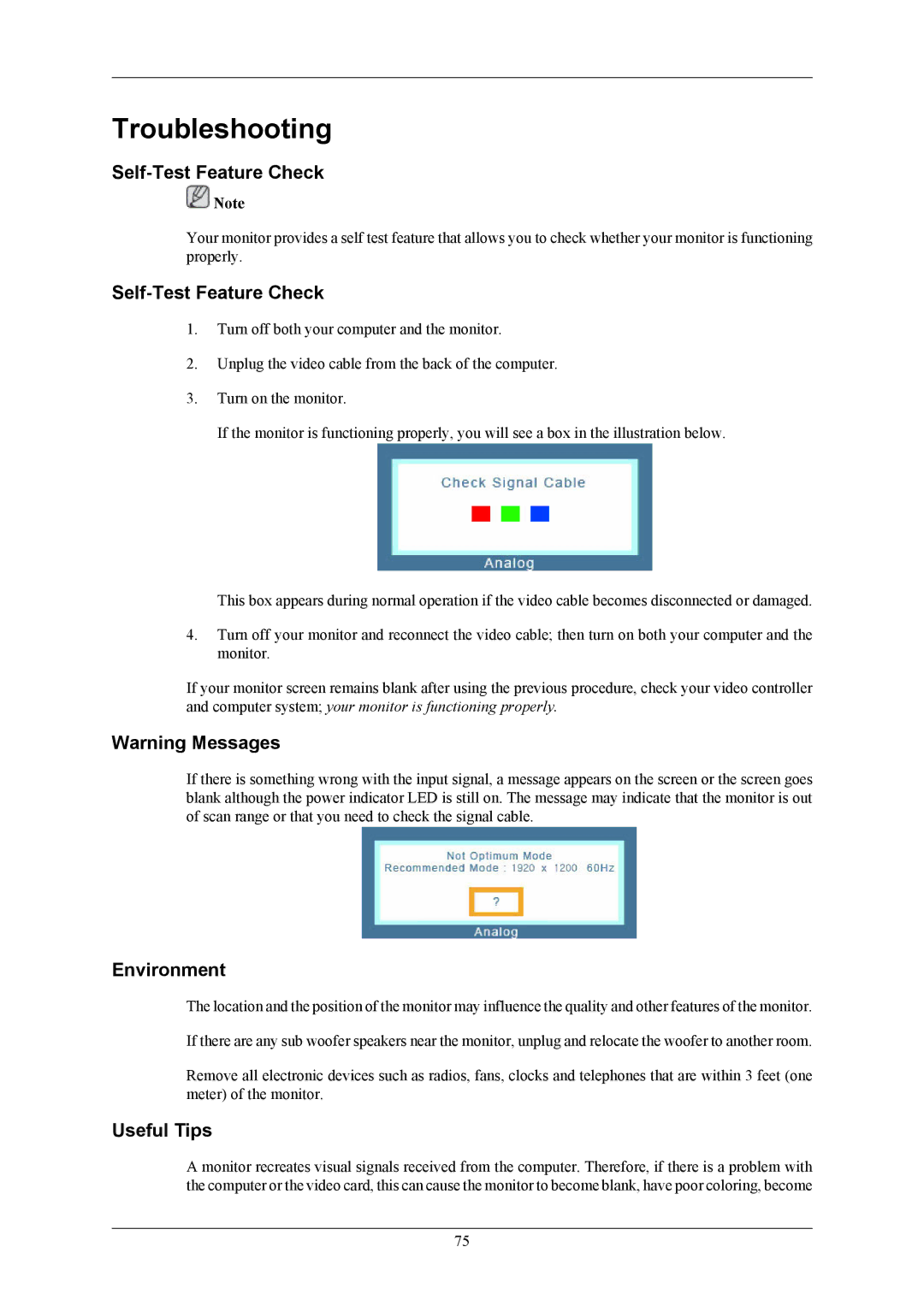 Samsung 2693HM, 2493HM user manual Troubleshooting, Self-Test Feature Check, Environment, Useful Tips 