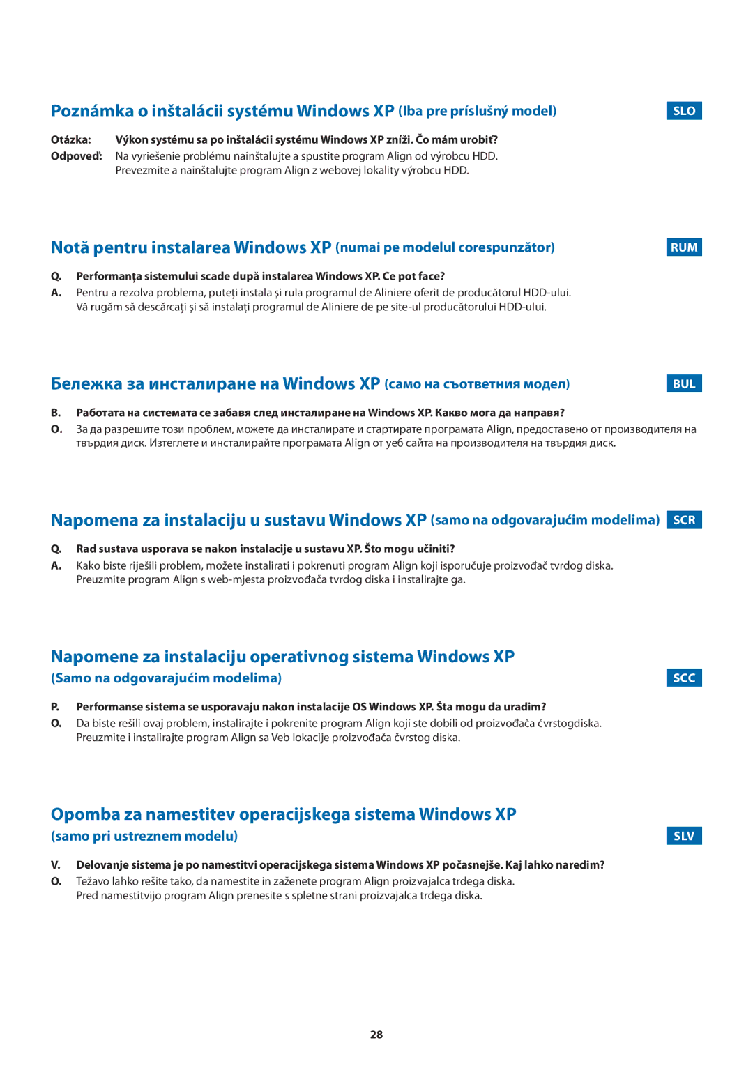 Samsung 275E4V, 275E5V, 270E4V, 270E5V manual Napomene za instalaciju operativnog sistema Windows XP 