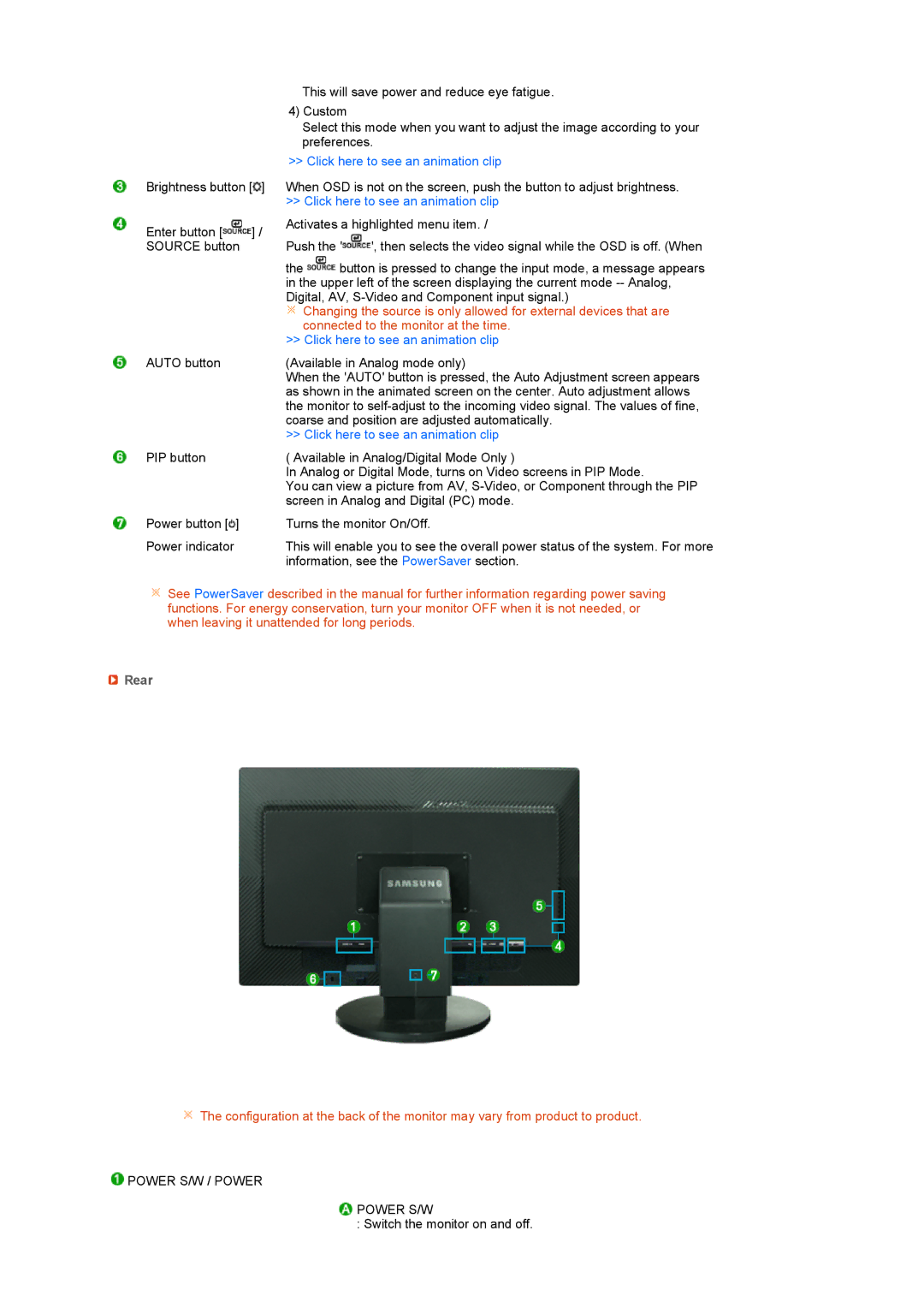 Samsung 275T manual Rear 