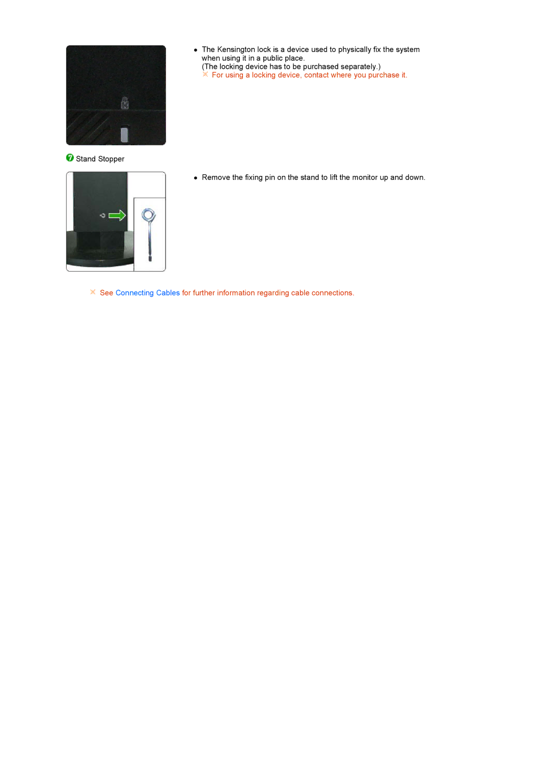 Samsung 275T manual For using a locking device, contact where you purchase it 