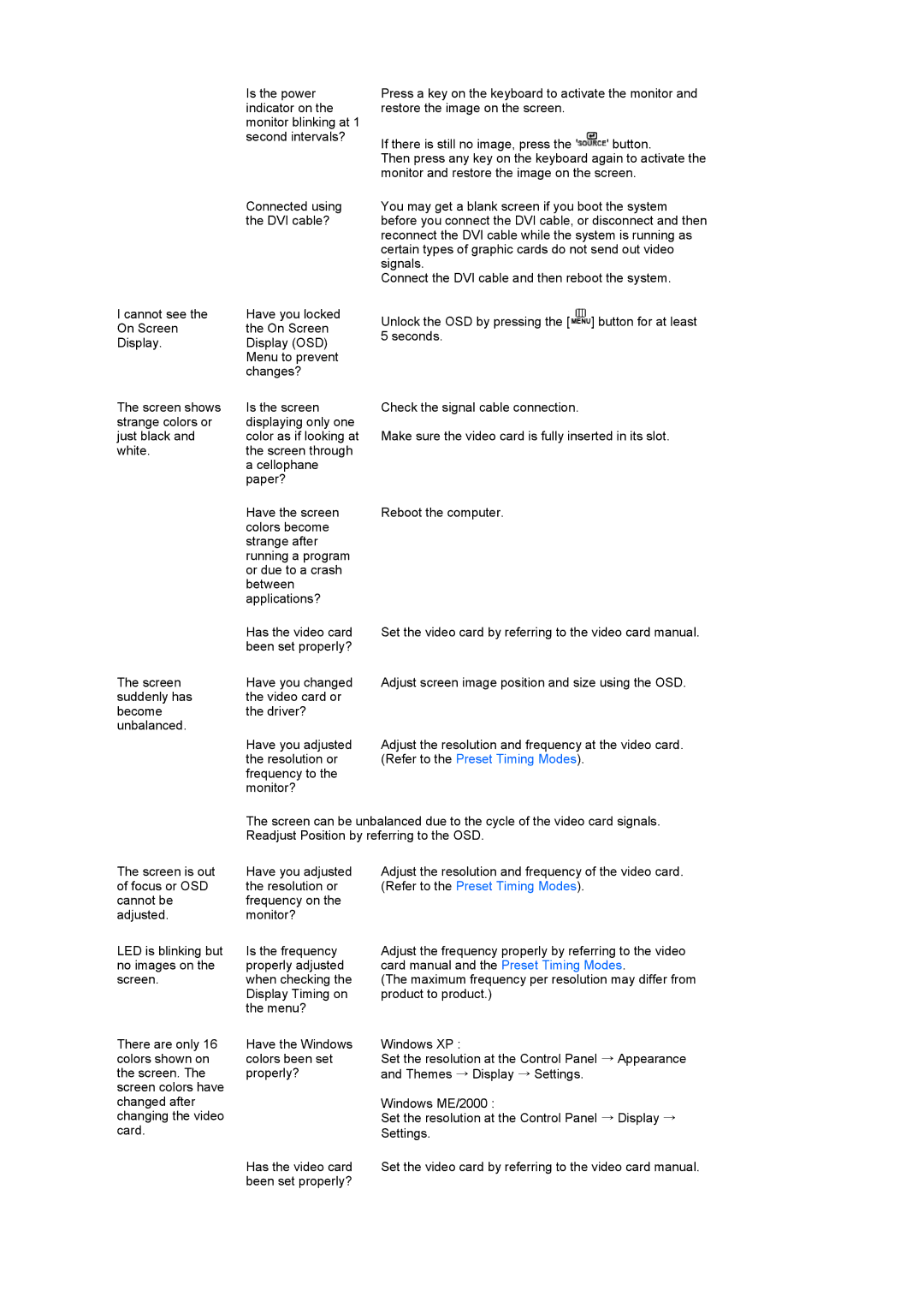 Samsung 275T manual Refer to the Preset Timing Modes 