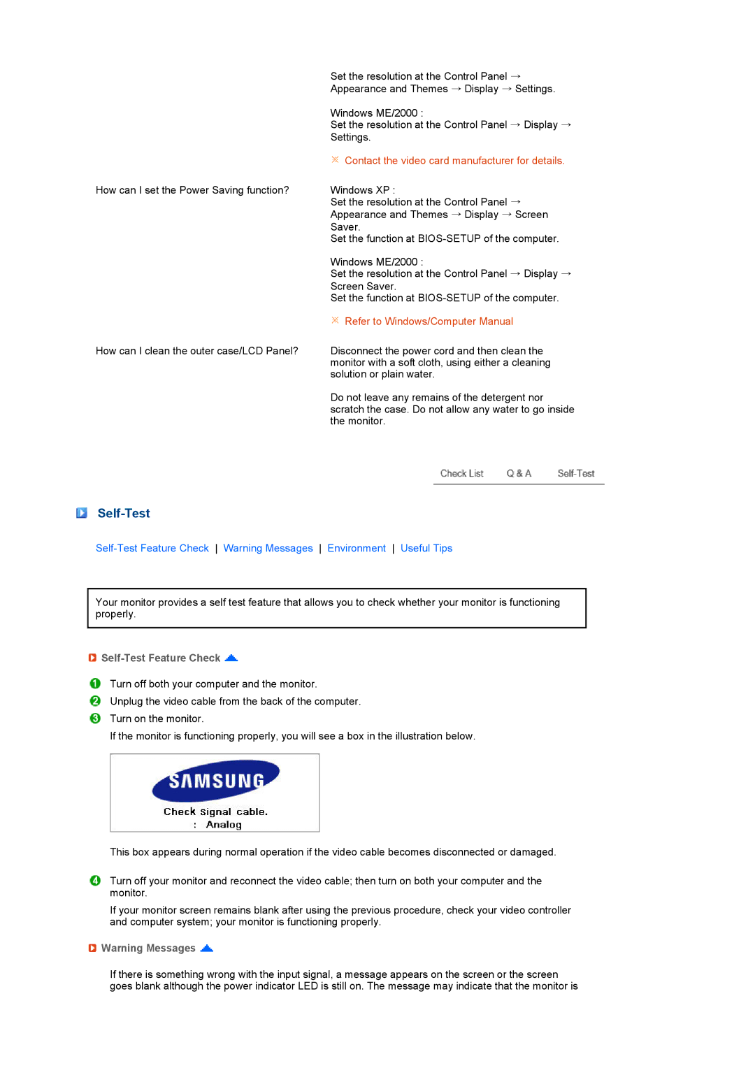 Samsung 275T manual Self-Test Feature Check 