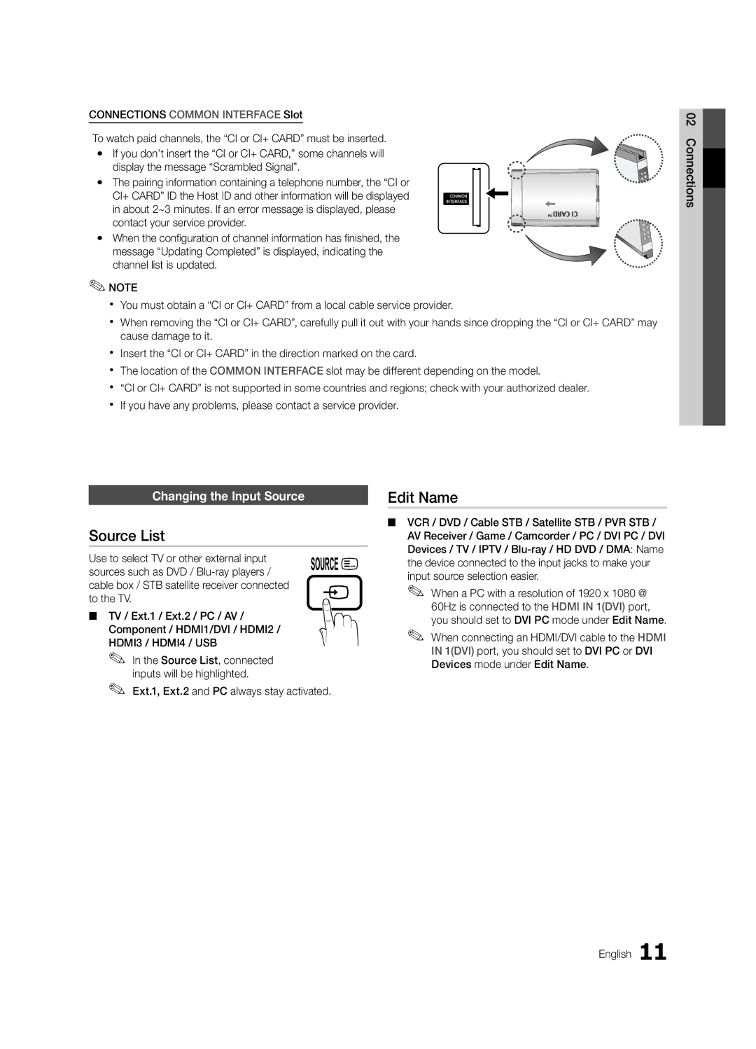 Samsung 300 user manual Source List, Edit Name, Changing the Input Source 