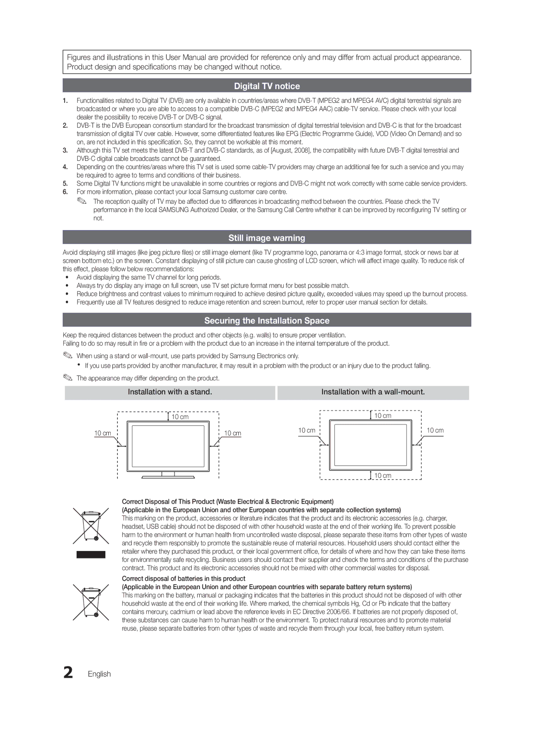 Samsung 300 user manual Installation with a wall-mount, English, 10 cm 