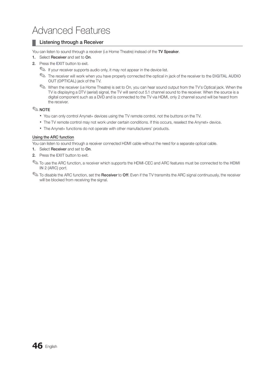 Samsung 300 user manual Listening through a Receiver 