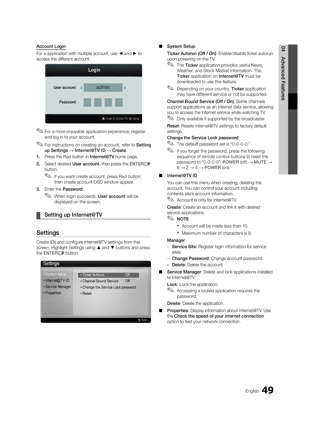 Samsung 300 user manual Setting up Internet@TV, Login 