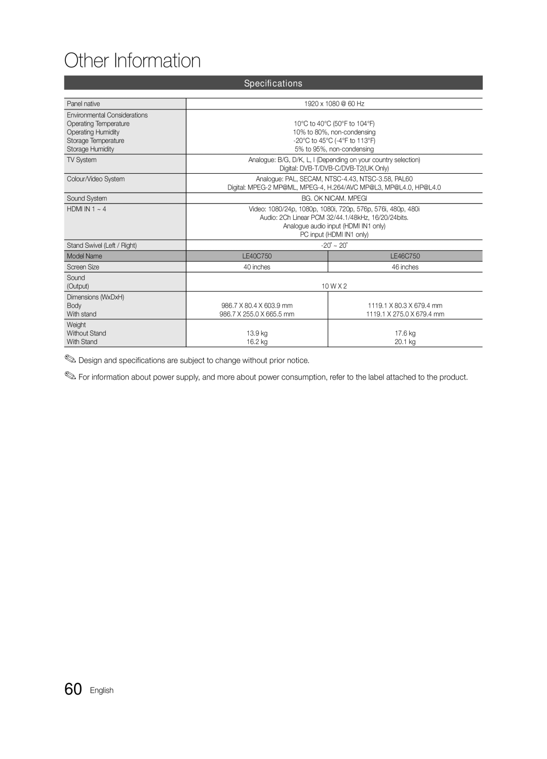 Samsung 300 user manual Specifications 