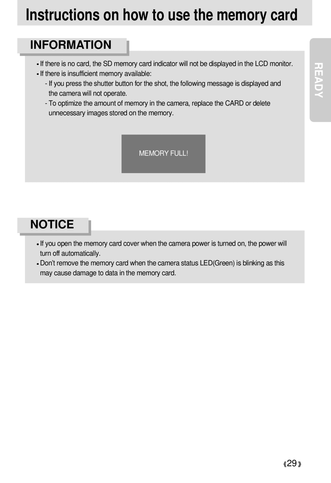 Samsung 300 manual Instructions on how to use the memory card 