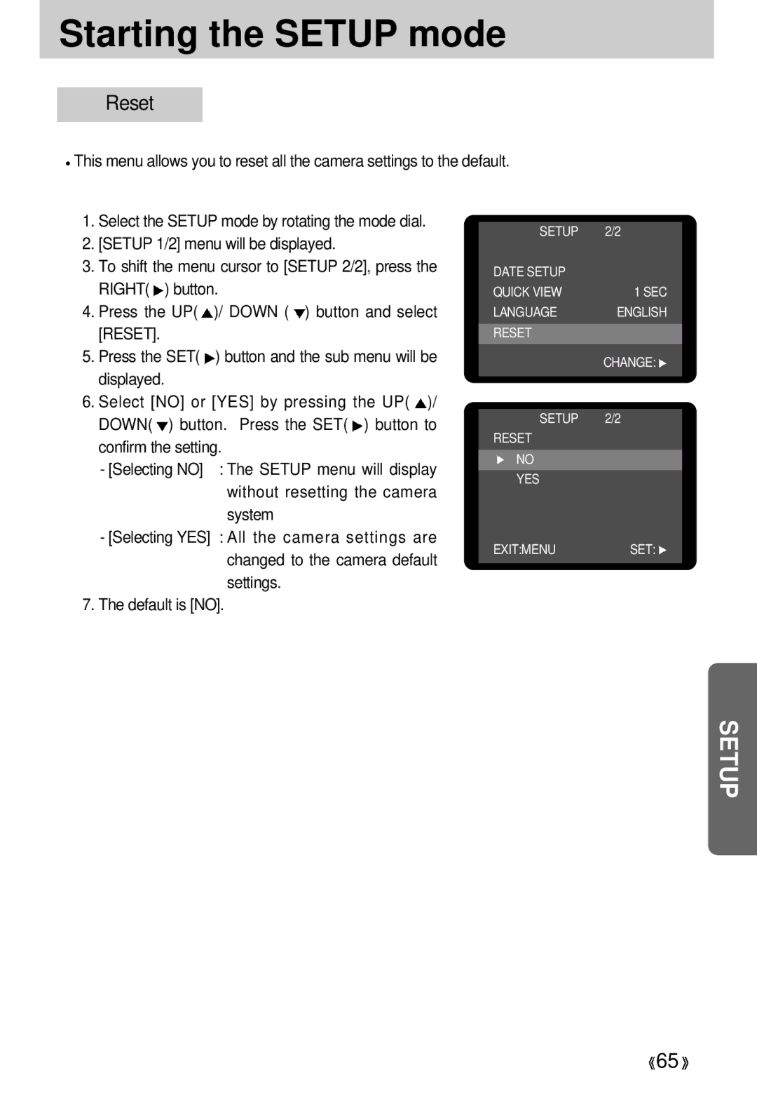 Samsung 300 manual Reset 