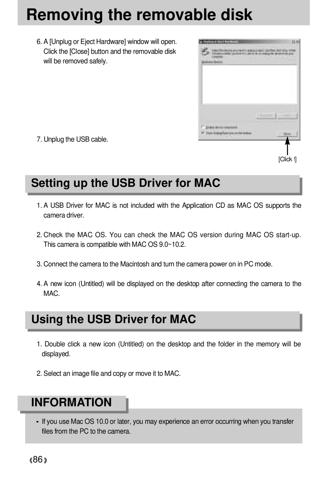 Samsung 300 manual Setting up the USB Driver for MAC 