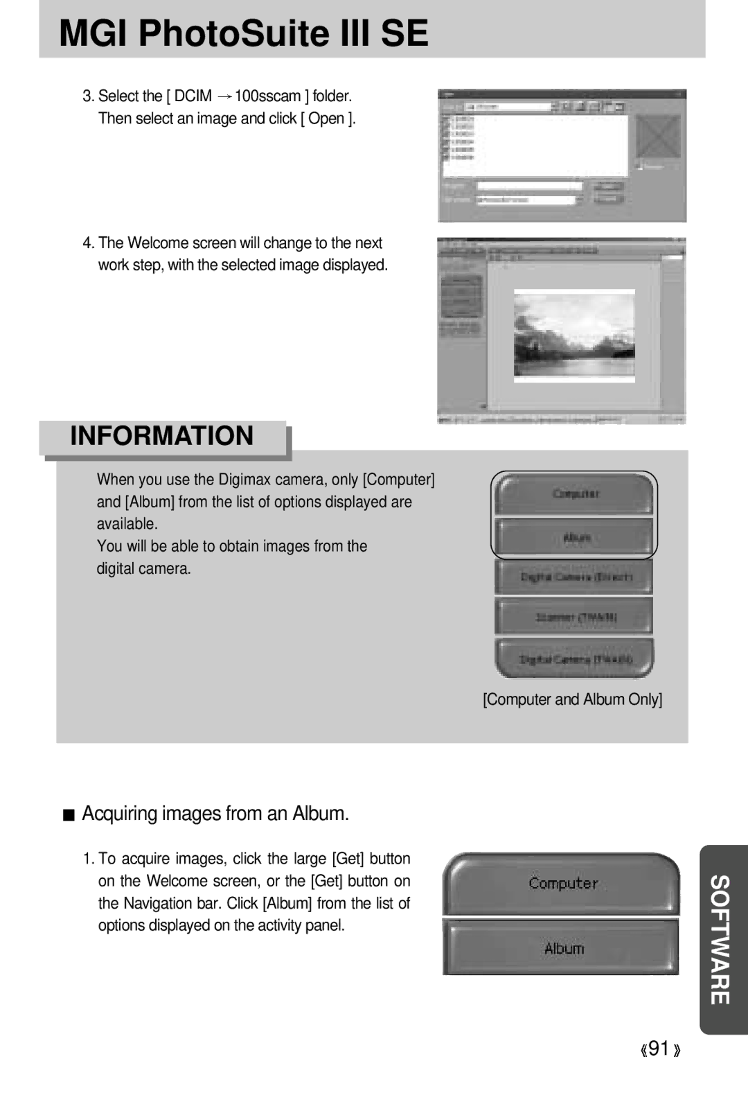 Samsung 300 manual Acquiring images from an Album 