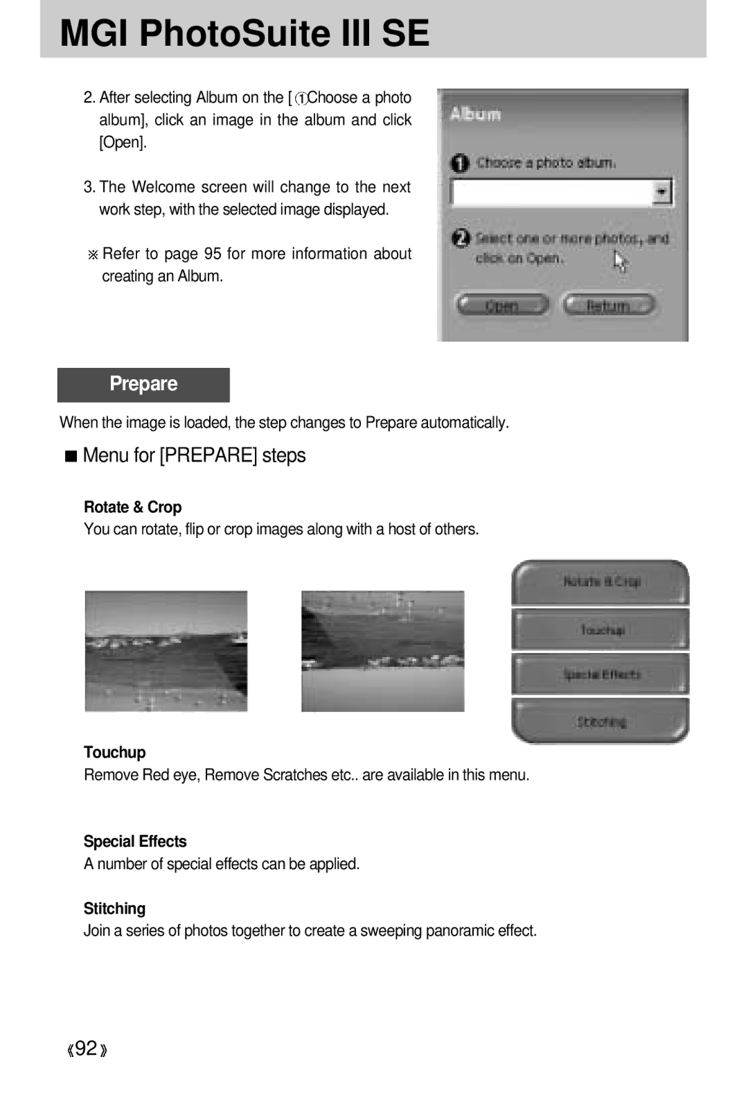 Samsung 300 manual Menu for Prepare steps, Number of special effects can be applied 