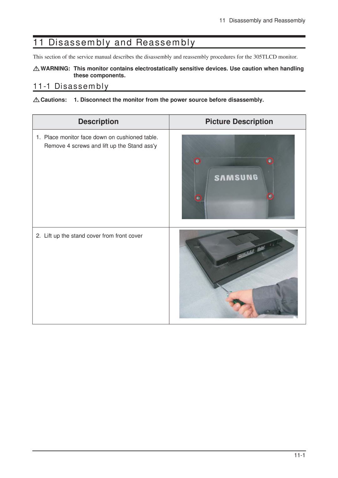 Samsung LHU30BS, 305TPLUS service manual Disassembly and Reassembly 