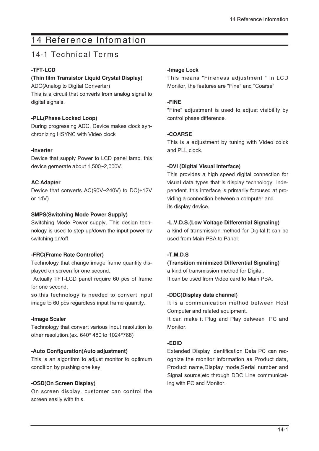 Samsung LHU30BS, 305TPLUS service manual Reference Infomation, Technical Terms 