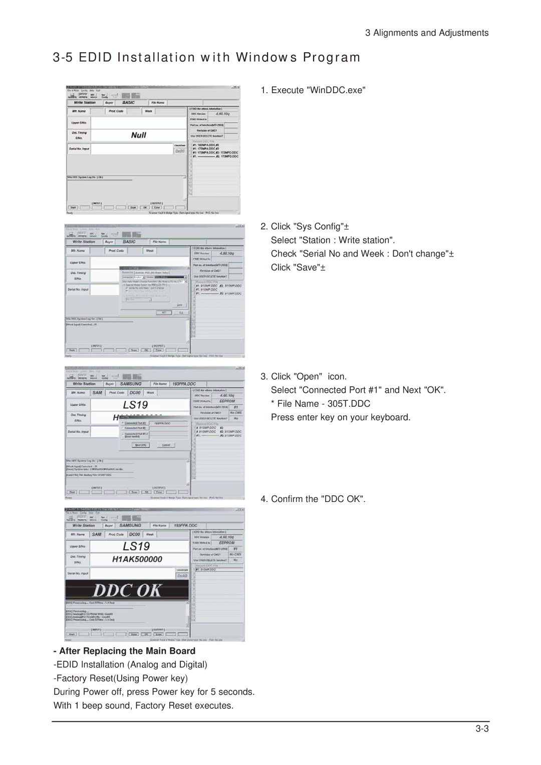 Samsung LHU30BS, 305TPLUS service manual Edid Installation with Windows Program, After Replacing the Main Board 