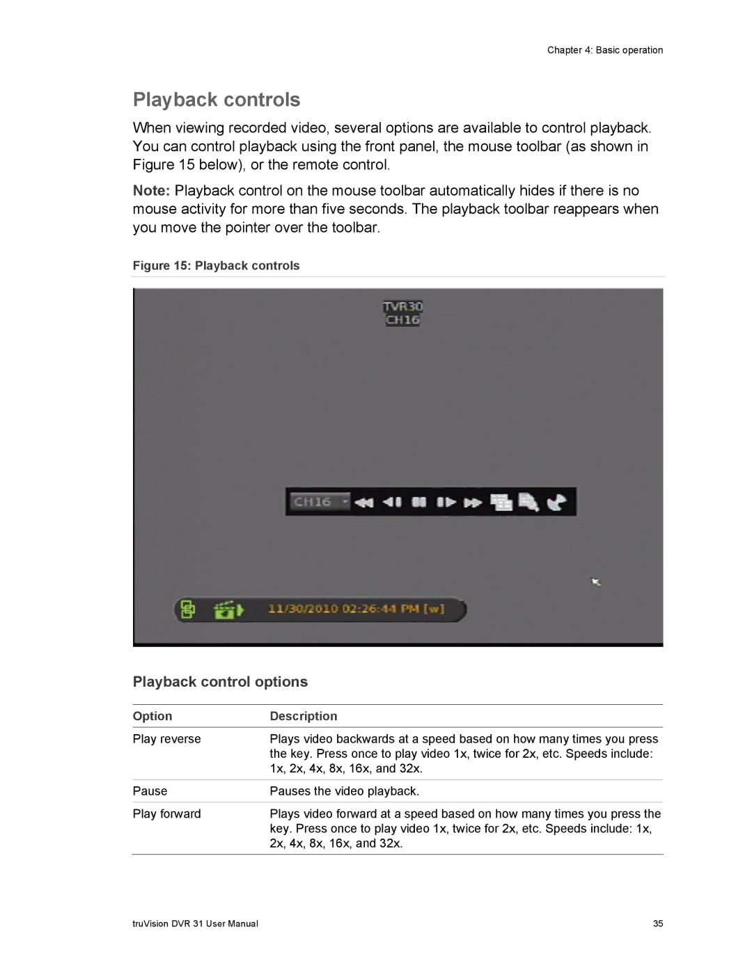 Samsung 31 user manual Playback controls, Playback control options, Option Description 