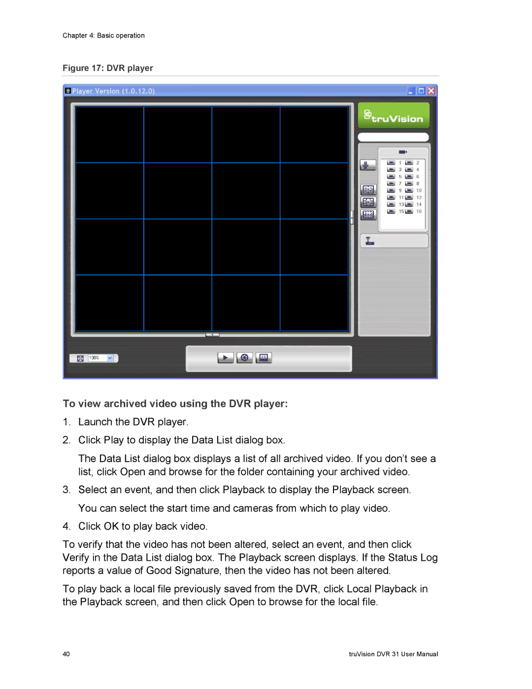 Samsung 31 user manual To view archived video using the DVR player 