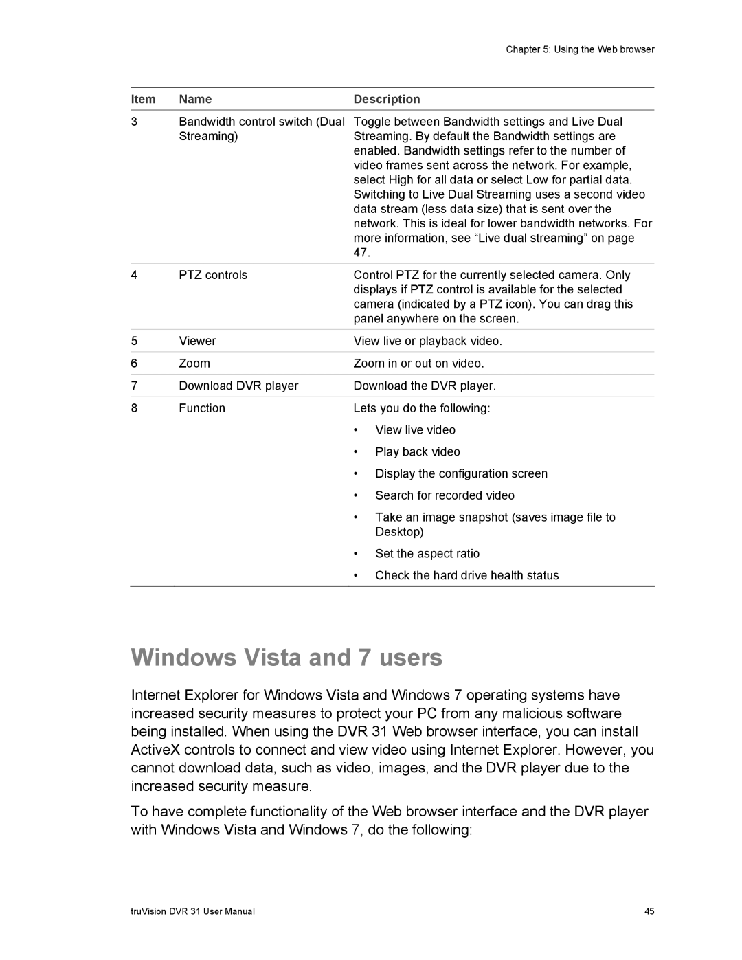 Samsung 31 user manual Windows Vista and 7 users, Name Description 