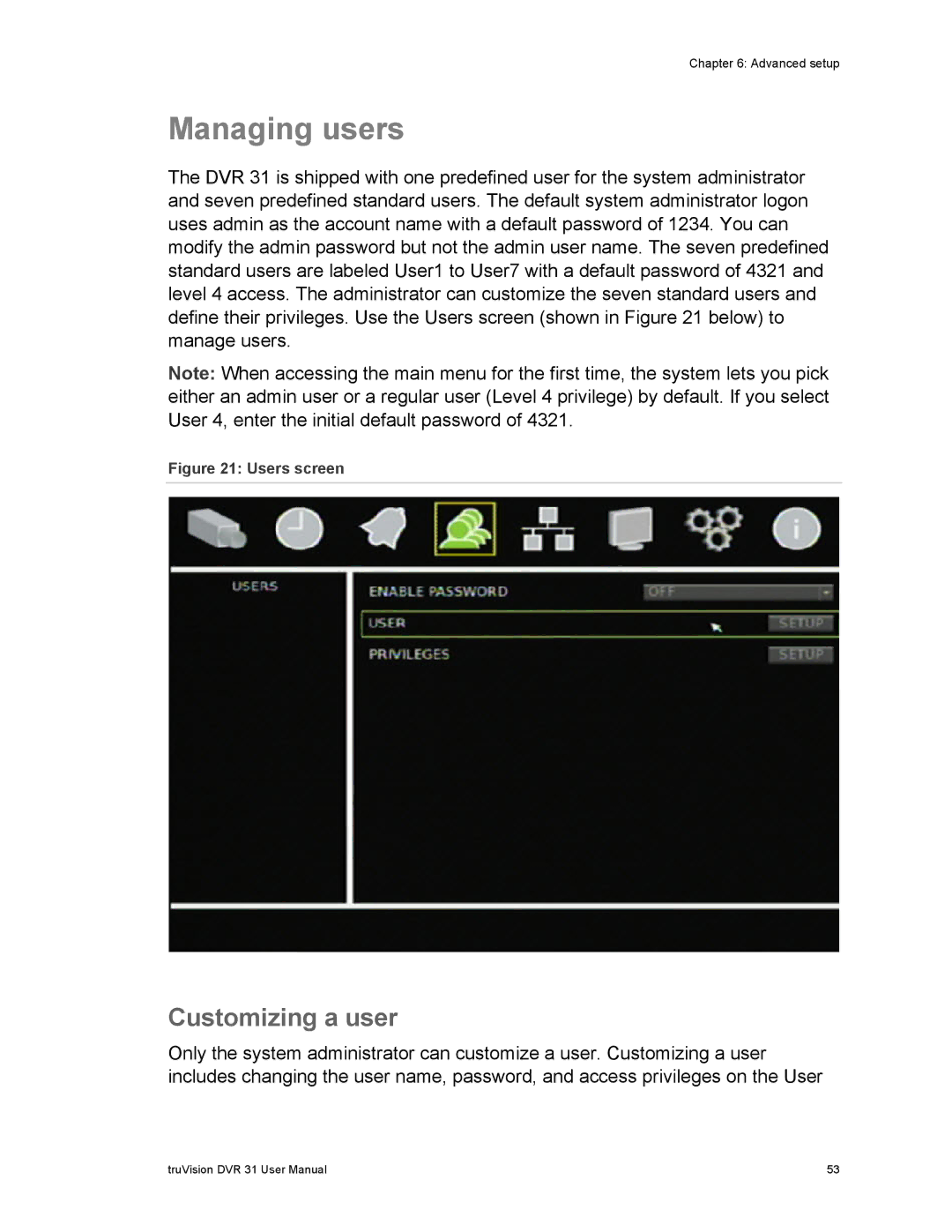 Samsung 31 user manual Managing users, Customizing a user 