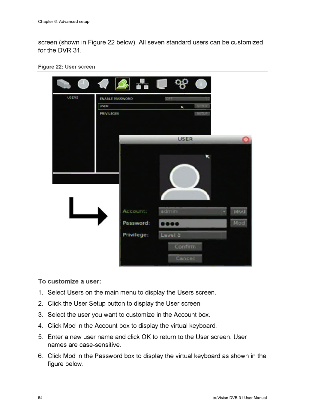 Samsung 31 user manual To customize a user, User screen 