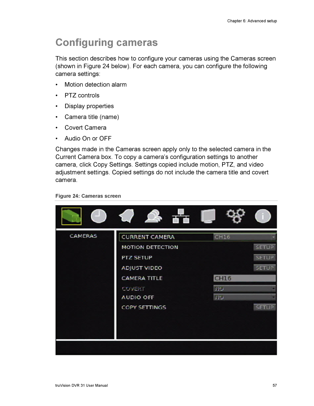 Samsung 31 user manual Configuring cameras, Cameras screen 