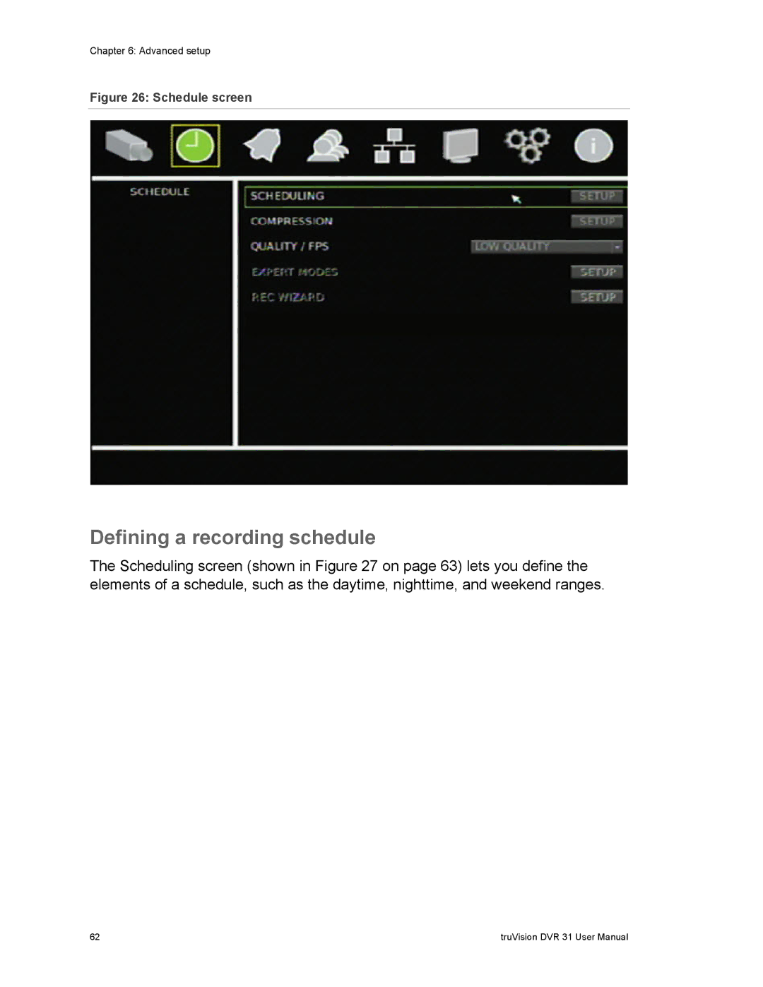 Samsung 31 user manual Defining a recording schedule, Schedule screen 