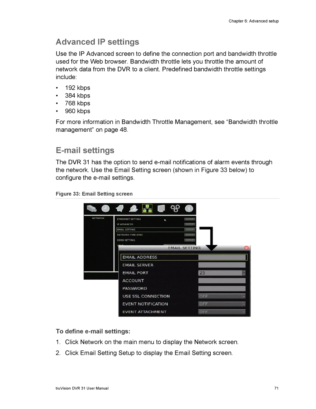 Samsung 31 user manual Advanced IP settings, Mail settings, To define e-mail settings 