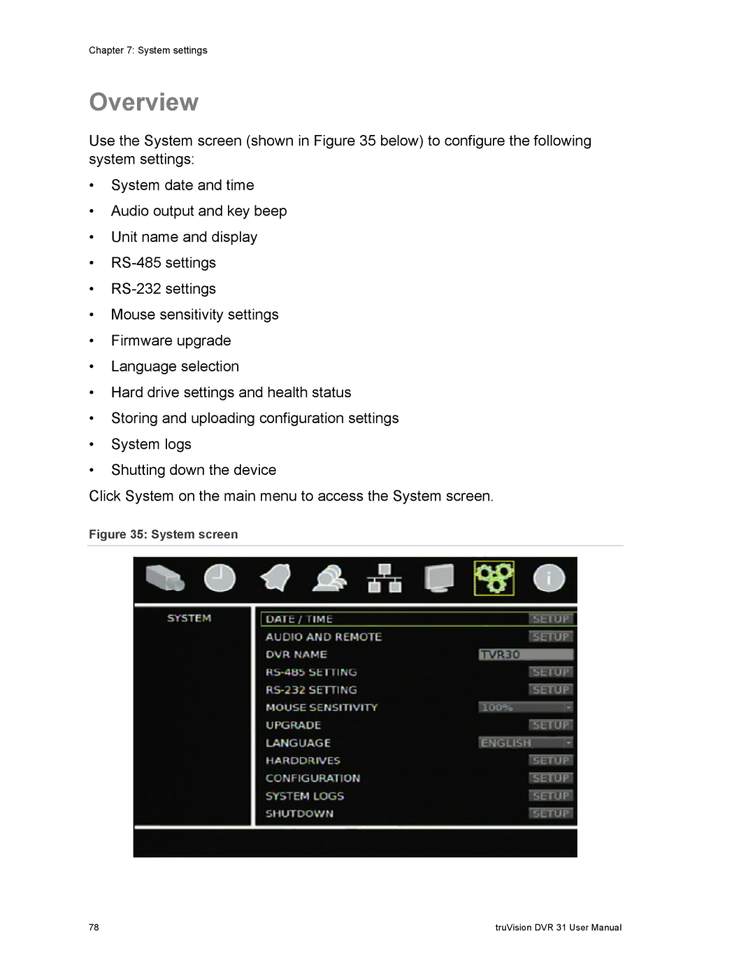 Samsung 31 user manual System screen 